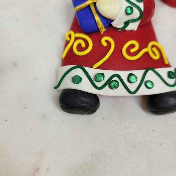 Vintage Clay Dough Santa With Gift Christmas Tree Ornament Hanging Holiday Decor - Picture 6 of 12